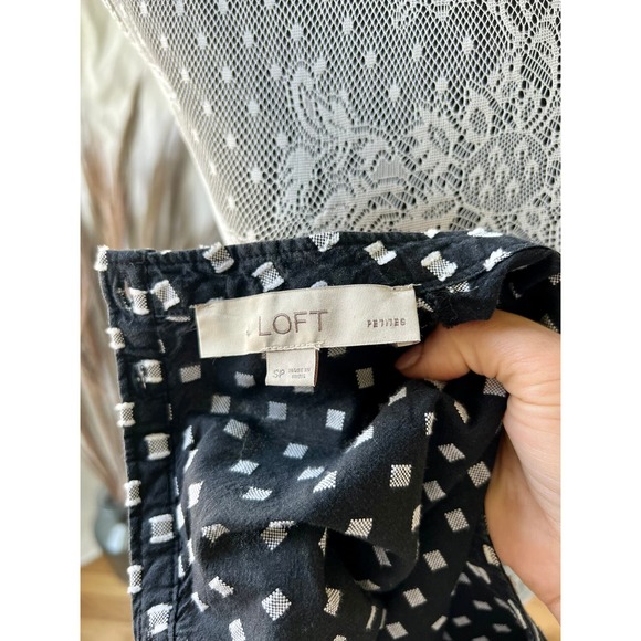 LOFT Petite Black and White Textured Ruffle Sleeve Cotton Blouse - Picture 6 of 7